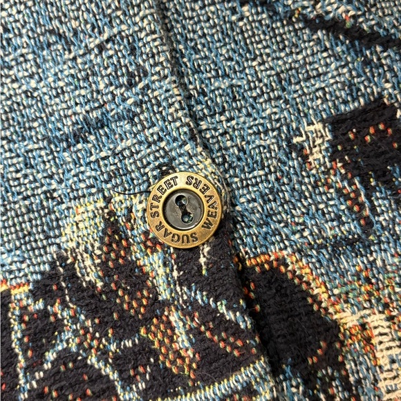 Vintage SUGAR  STREET Weavers Jacket Women’s Large Winter Snow Tapestry Blue. - Picture 9 of 13